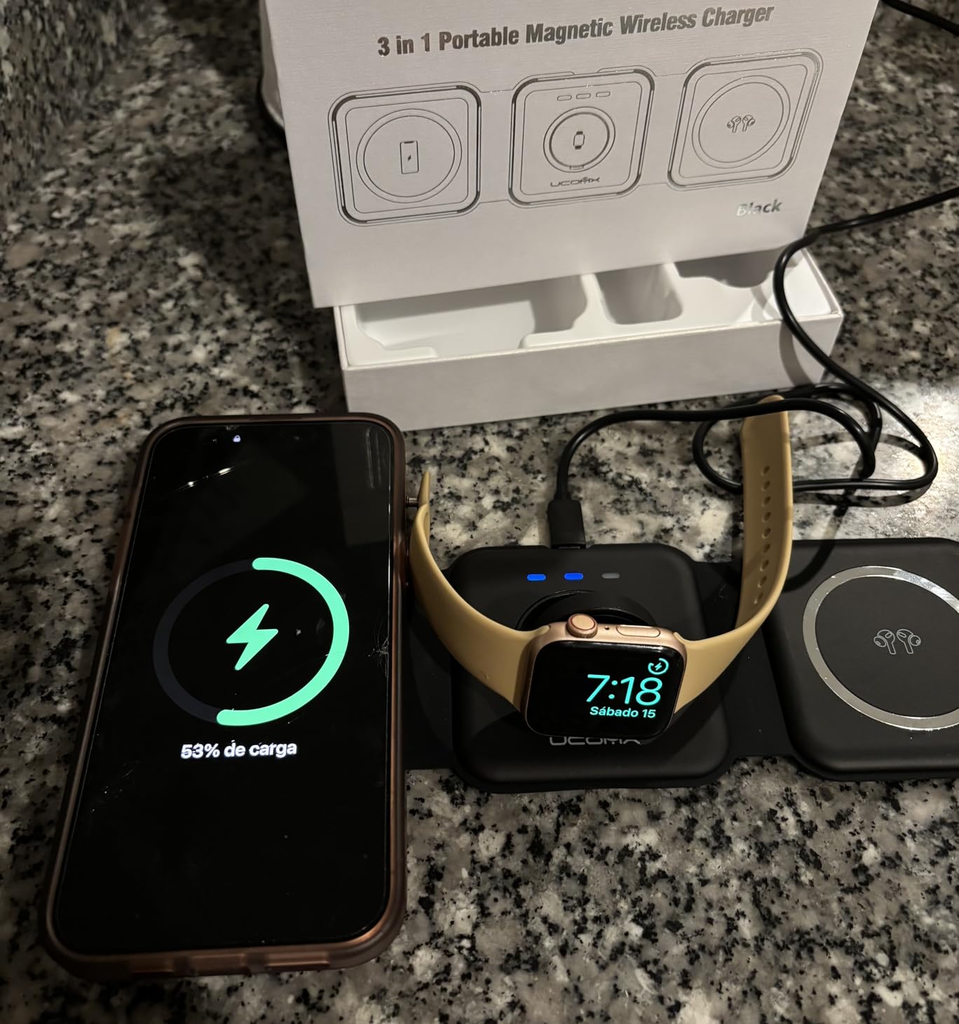 UCOMX 3 in 1 Charging Station for Multiple Devices, Foldable 3 in 1 Wireless Charger for Travel, NANO Wireless Charging Station for iPhone17 16 15 14 13 12 Pro Max/Watch 10 9 8 7 6 5 4 3 Ultra/AirPod Pro customer photo 2