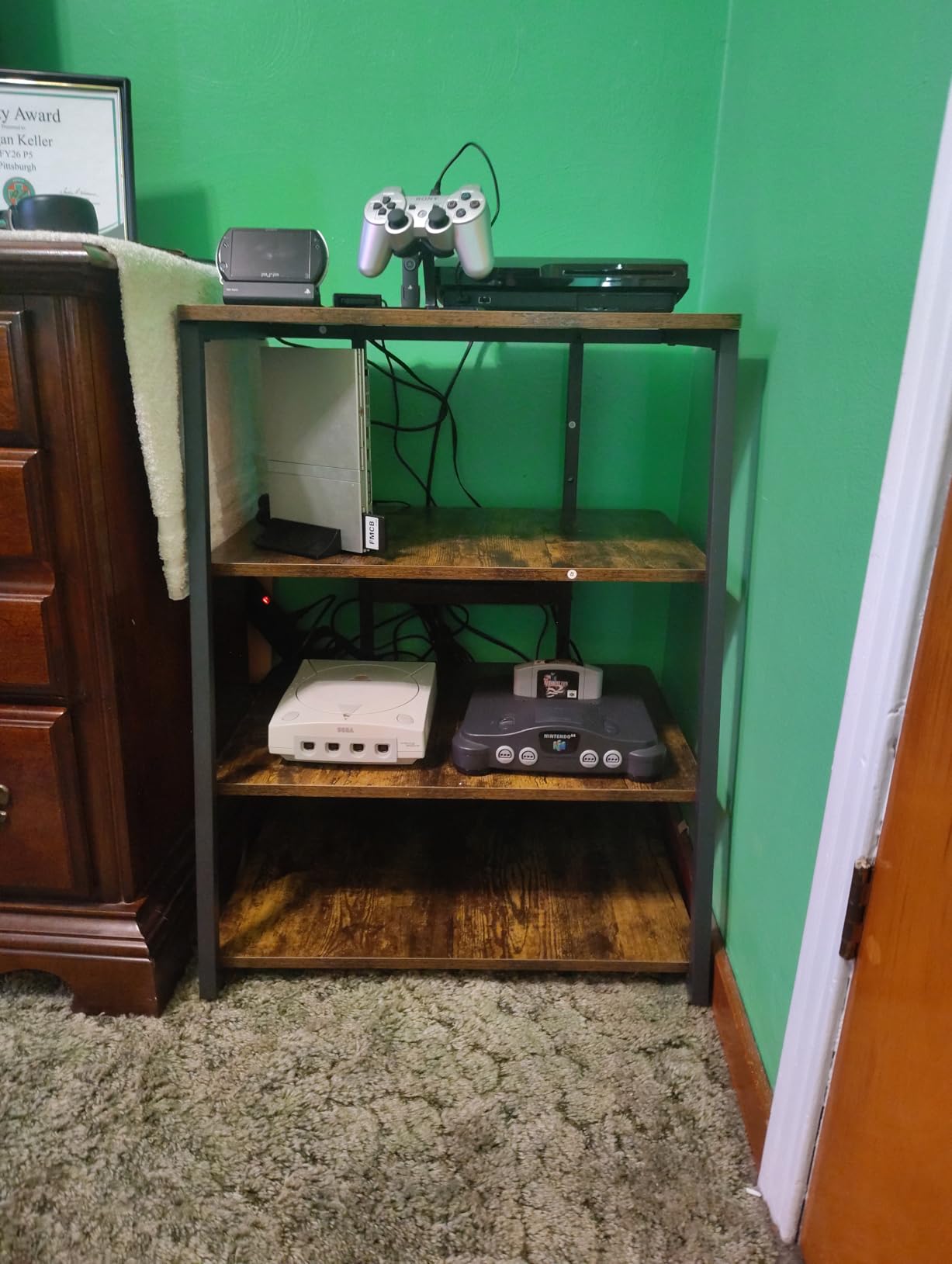 Armocity 5-Tier AV Media Stand with Power Strips, Media Console with LED Lights, Audio Tower Rack with Adjustable Shelves, Stereo Stands and Racks, 40.8'', Black Ebony customer photo 1