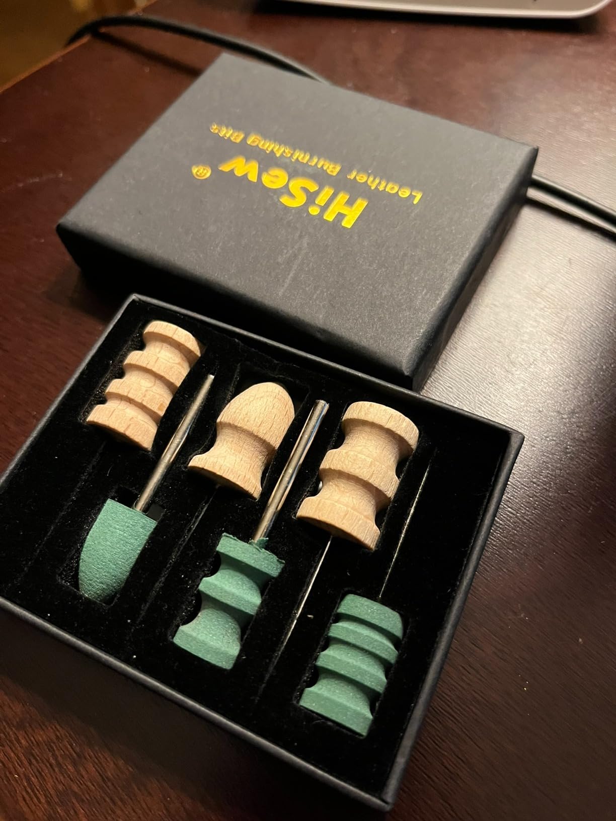 Hisew Leather Edge Burnishing Bits - Standard Set of 6 for Smoothing & Polishing Medium-Firm Leather Edges, Like Veg-Tan (400 Grit Sanding Bits + Beechwood Burnishers), Compatible with Rotary Tools customer photo 1