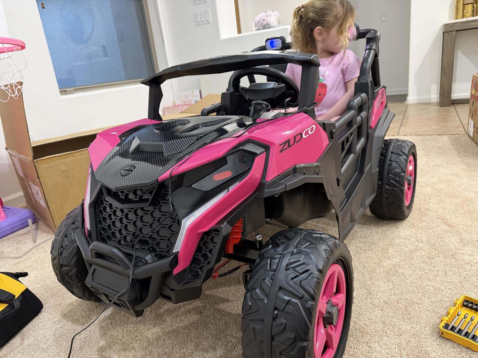 ARBELI 24V 2 Seater Ride on Car Truck 4x200W, EVA Tires, 4WD/2WD, Rainbow Lights, Remote Control, Shock Absorbers, Bluetooth, Ride on Toy for Big Kids Ages 3-8, Pink customer photo 1