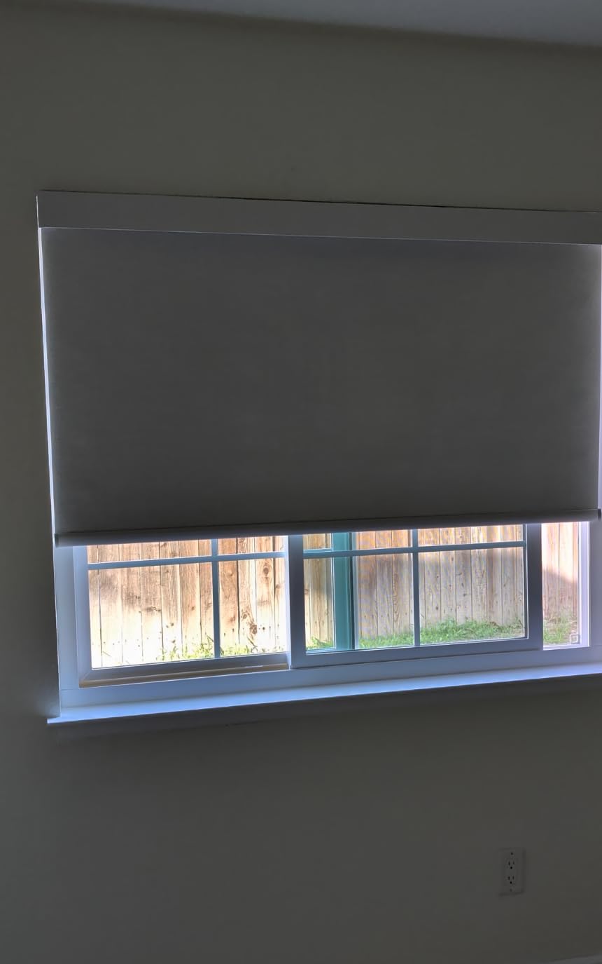 Aprilsmart Motorized Blinds with Remote, 100% Blackout Smart Blinds Compatible with Apple HomeKit Alexa Google Home - Voice and app Control, Motorized Roller Shades Custom Size (Linen White-02) customer photo 1