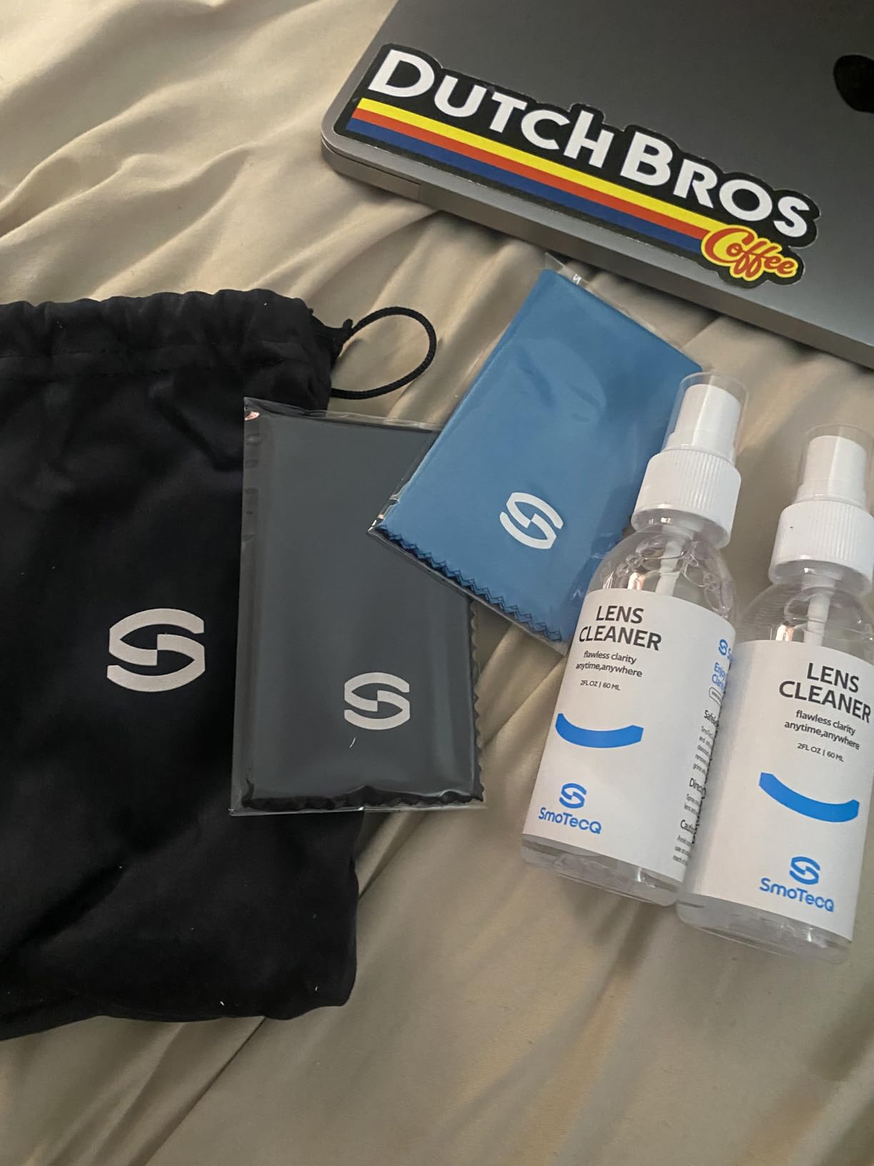 SmoTecQ Glasses Cleaner Kit - Alcohol-Free, Plant-Based Spray + Ultra-Soft Microfiber Cloths for Eyeglasses, Screens & Cameras - 2 x 2oz Spray Bottles + 2 Cloths + Travel Pouch Set customer photo 1
