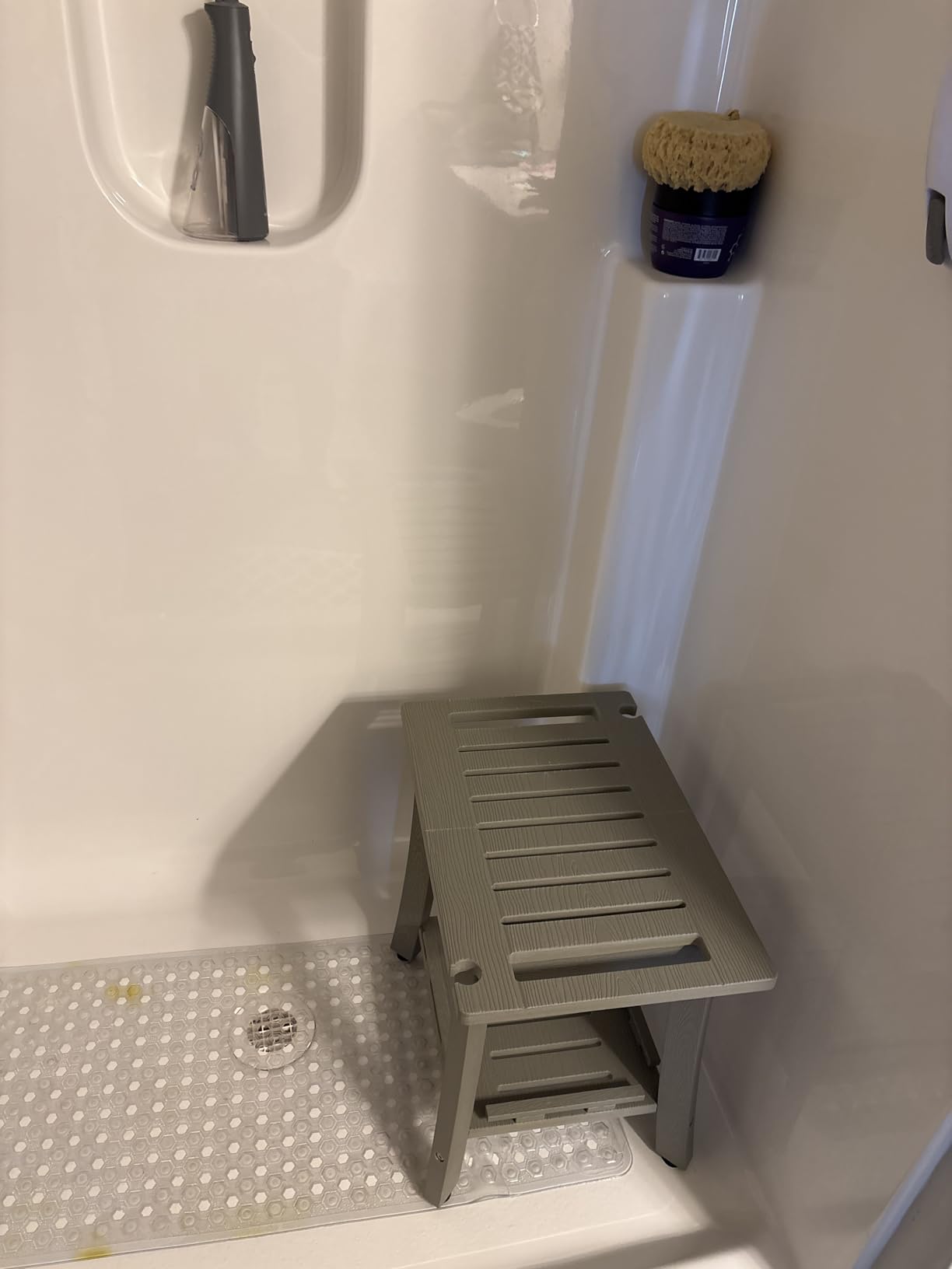 KingPavonini HDPS Shower Benches for Inside Shower to Sit on, Waterproof Shower Stool for Shaving Legs, Heavy Duty 400LBS Shower Seat with Storage Shelf, Shower Chair for Bathroom/Indoor/Outdoor Use customer photo 1