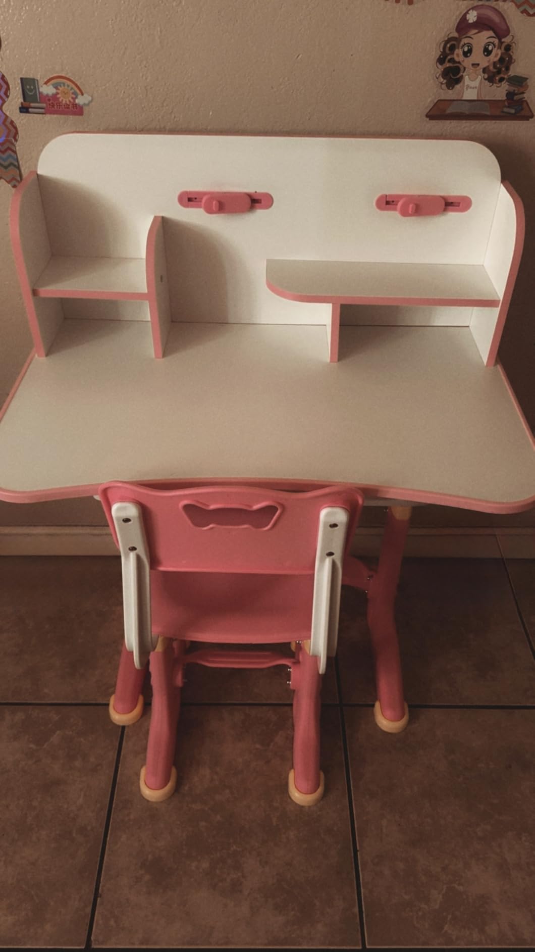 Kids Desk and Chair Set, Height Adjustable Child's School Study Writing Tables, Kids Desk with Bookstand and Storage Drawer, Widened Desktop for Boys and Girls customer photo 1