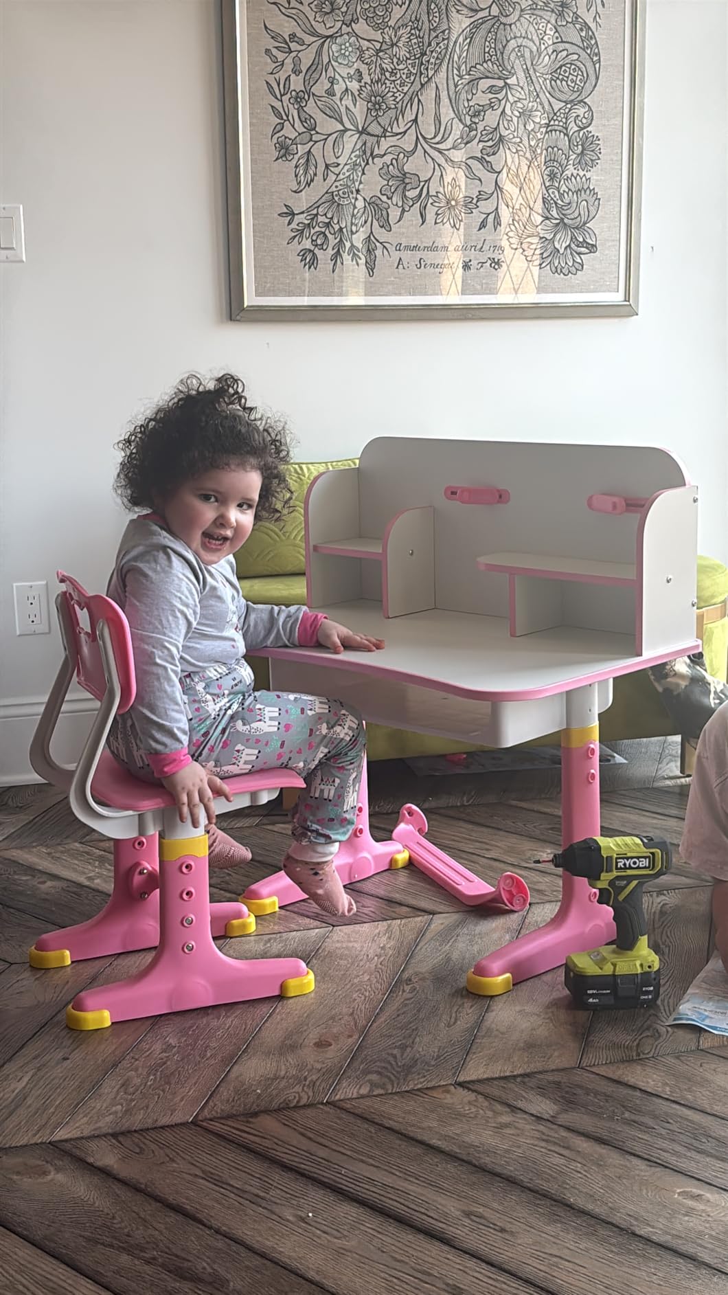 Kids Desk and Chair Set, Height Adjustable Child's School Study Writing Tables, Kids Desk with Bookstand and Storage Drawer, Widened Desktop for Boys and Girls customer photo 2