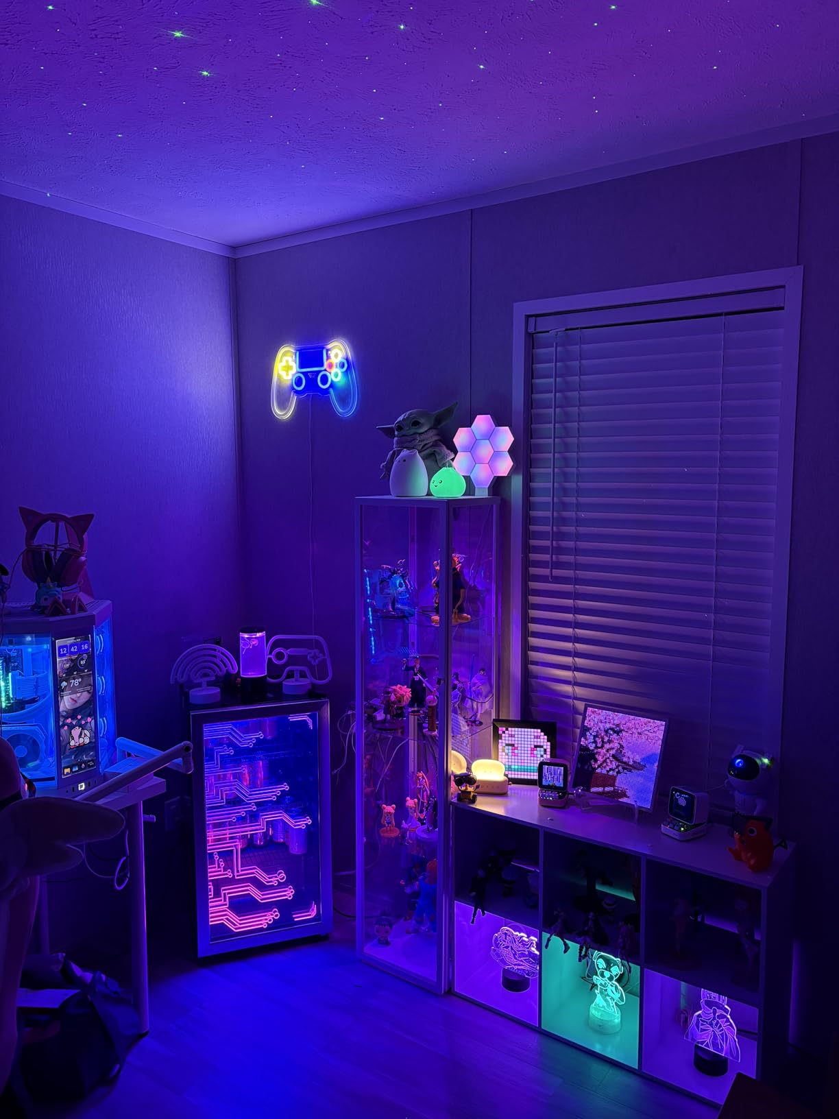 Manastin Gaming Light Up Beverage Refrigerator, LED Lighting Door 120 Cans Freestanding Beverage Fridge, Cyberpunk Beverage Cooler for Gaming Room customer photo 2