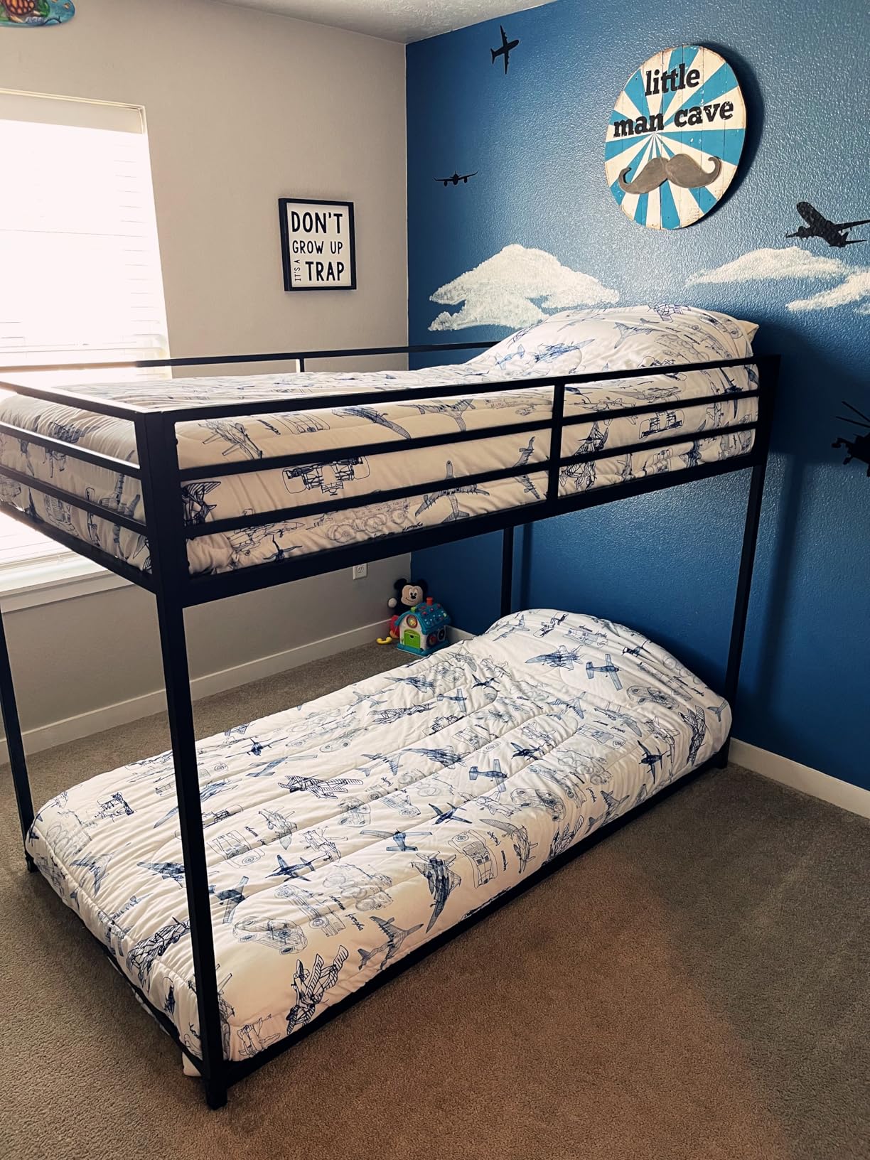 Zevemomo Twin Over Twin Bunk Bed, Metal Low Profile Bunkbeds with Full-Length Protect and Ladder, Space Saving, No Boxing Spring Needed, Black customer photo 2