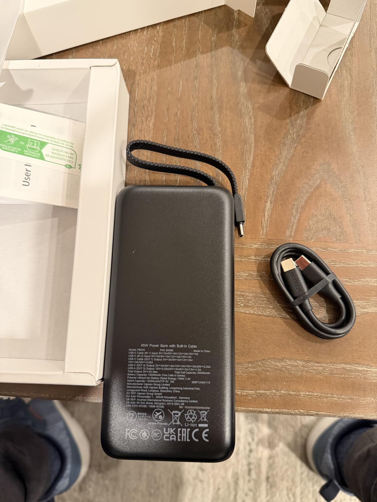 UGREEN Nexode Power Bank 20000mAh 45W with Built-in Cable, Fast Charging Portable Charger for iPhone 17 Pro/Samsung S26 Ultra/iPad Pro, 3-Port External Battery Pack with Digital Display, Travel Ready customer photo 2