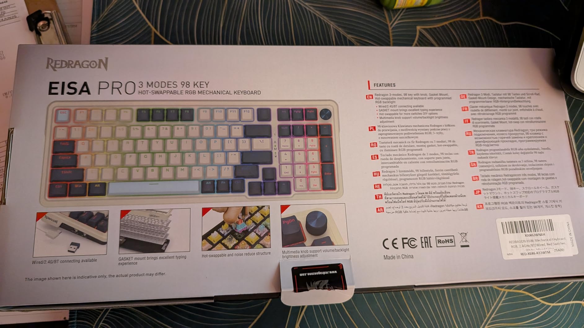 Redragon K686 PRO 98 Keys Wireless Gasket RGB Gaming Keyboard, 3-Mode PBT Mechanical Keyboard w/Hot-Swap South-Facing RGB Socket, Dedicated Knob Control & 5-Layer Noise Dampening, Gradient PBT Keycaps customer photo 1
