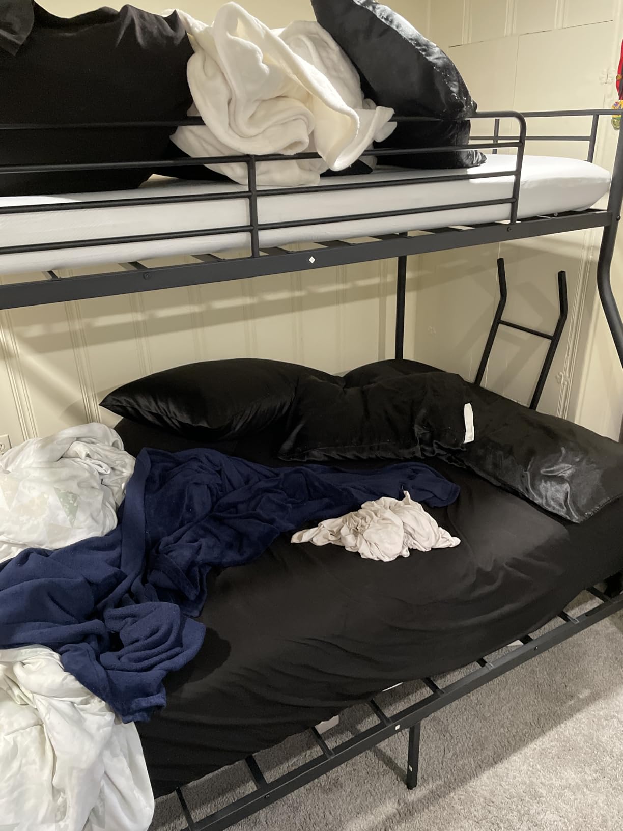 Bunk Beds Twin Over Full Size with Ladder and Guardrail, Heavy Duty Bunk Bed with Metal Slats Support, No Box Spring Needed, Small Space Saving Furniture for Bedroom Dorm, Black customer photo 1