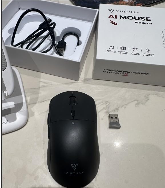 Virtusx Jethro AI Mouse - Voice & Audio Recorder for Lecture & Meeting, Centralized Software with Voice Typing, Writing Tools, Transcribe, Translate & Summarize customer photo 1