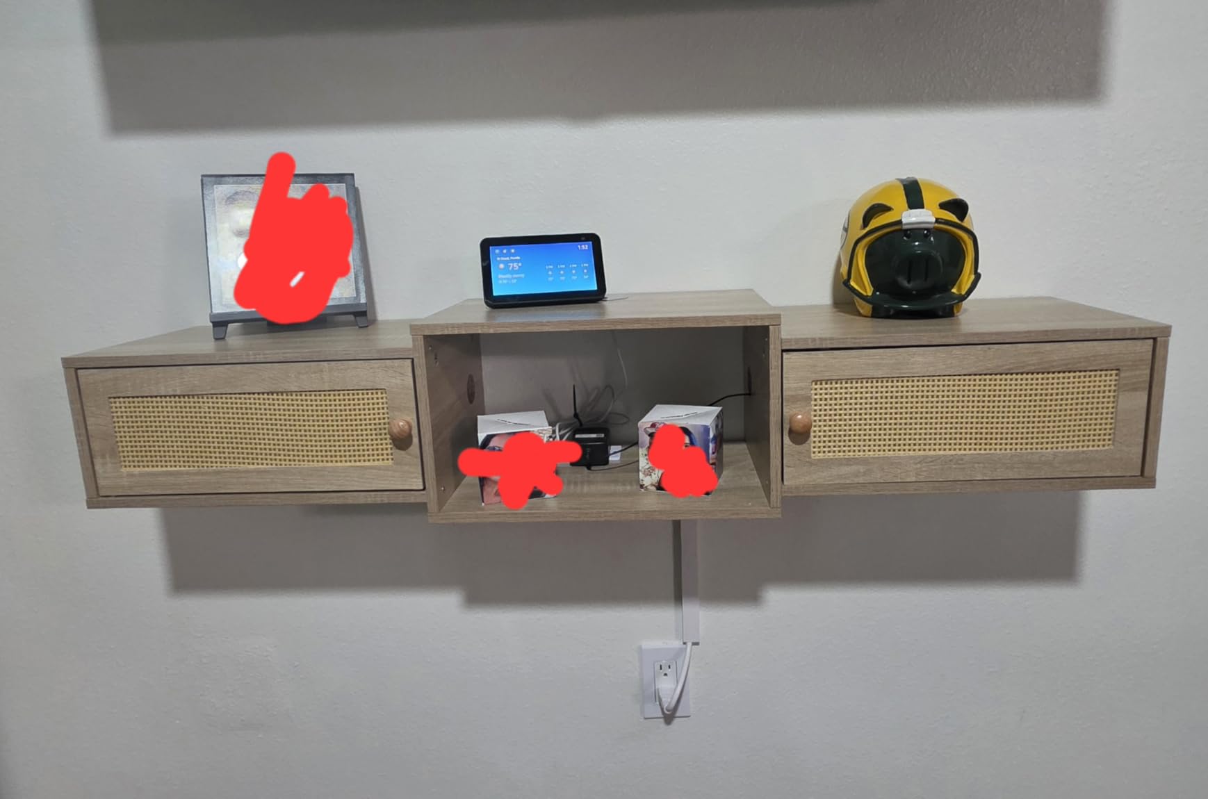 IBUYKE Modern Rattan Floating TV Stand with Doors, Wall Mounted TV Shelf for TVs up to 55 Inches, Media Console Entertainment Center for Under TV Storage Cabinet for Living Room Bedroom, Natural customer photo 2