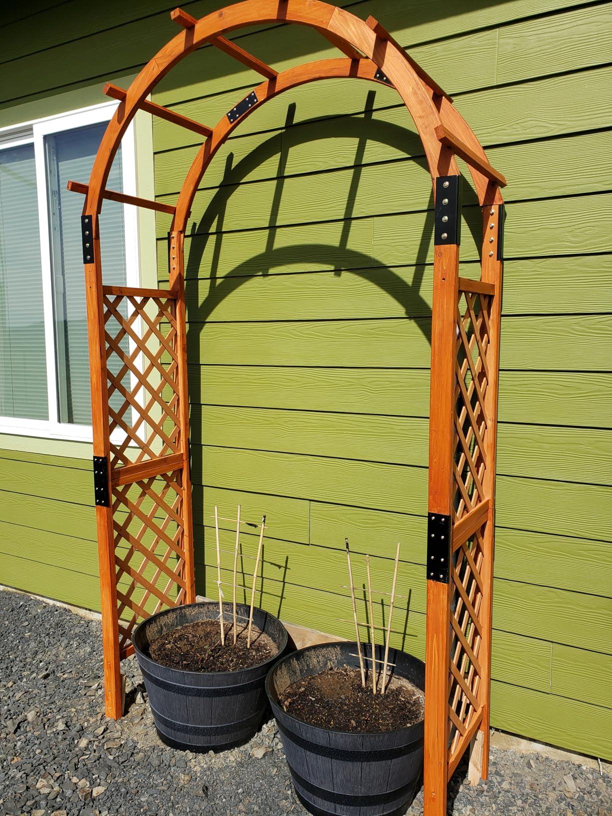 Giantex 7.5FT Wood Garden Arbor Trellis, Wooden Wedding Arch for Ceremony Party, Outdoor Archway Pergola for Climbing Plants, Pathway, Yard, Garden Decor, Easy Assembly (Honey Brown, 63''W x 90''H) customer photo 1