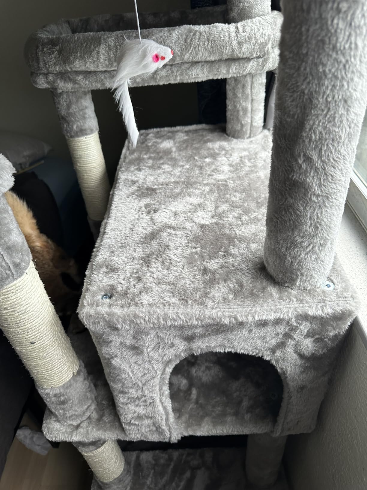 Taoqimiao 71 Inches Cat Tree for Large Cats 20lbs+, 3 Giant Perches, Multi-Level Cat Tree Tower, Widened Cat Condo with 9 Scratching Posts, Luxurious Hammcock & Basket, Smoky Gray, MS034G customer photo 1