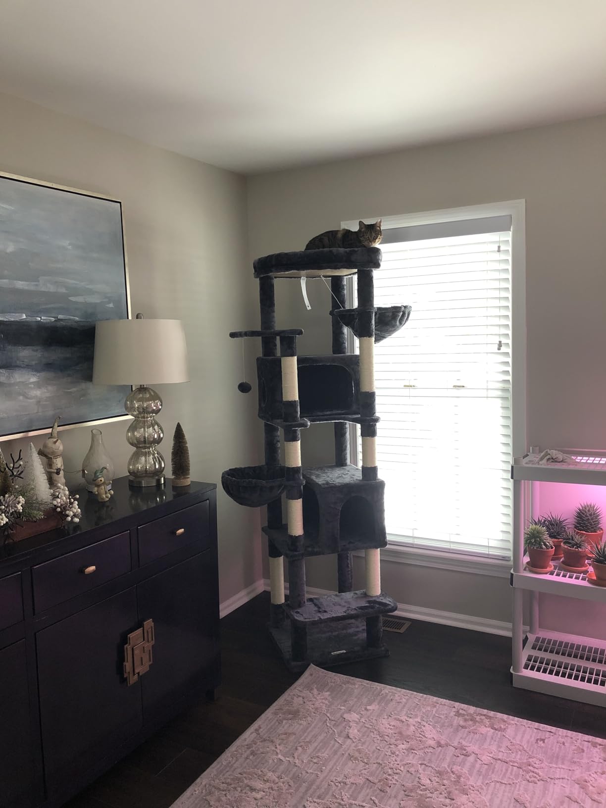 Globlazer Heavy Duty Cat Tree, 74in Sturdy Cat Tower for Large Cats Adult, Big Cat Tree with 7 Sisal Scratching Posts, 2 Padded Condos, 2 Dual-Ear Hanging Baskets, Enlarged Top Perch, S74, Beige customer photo 2
