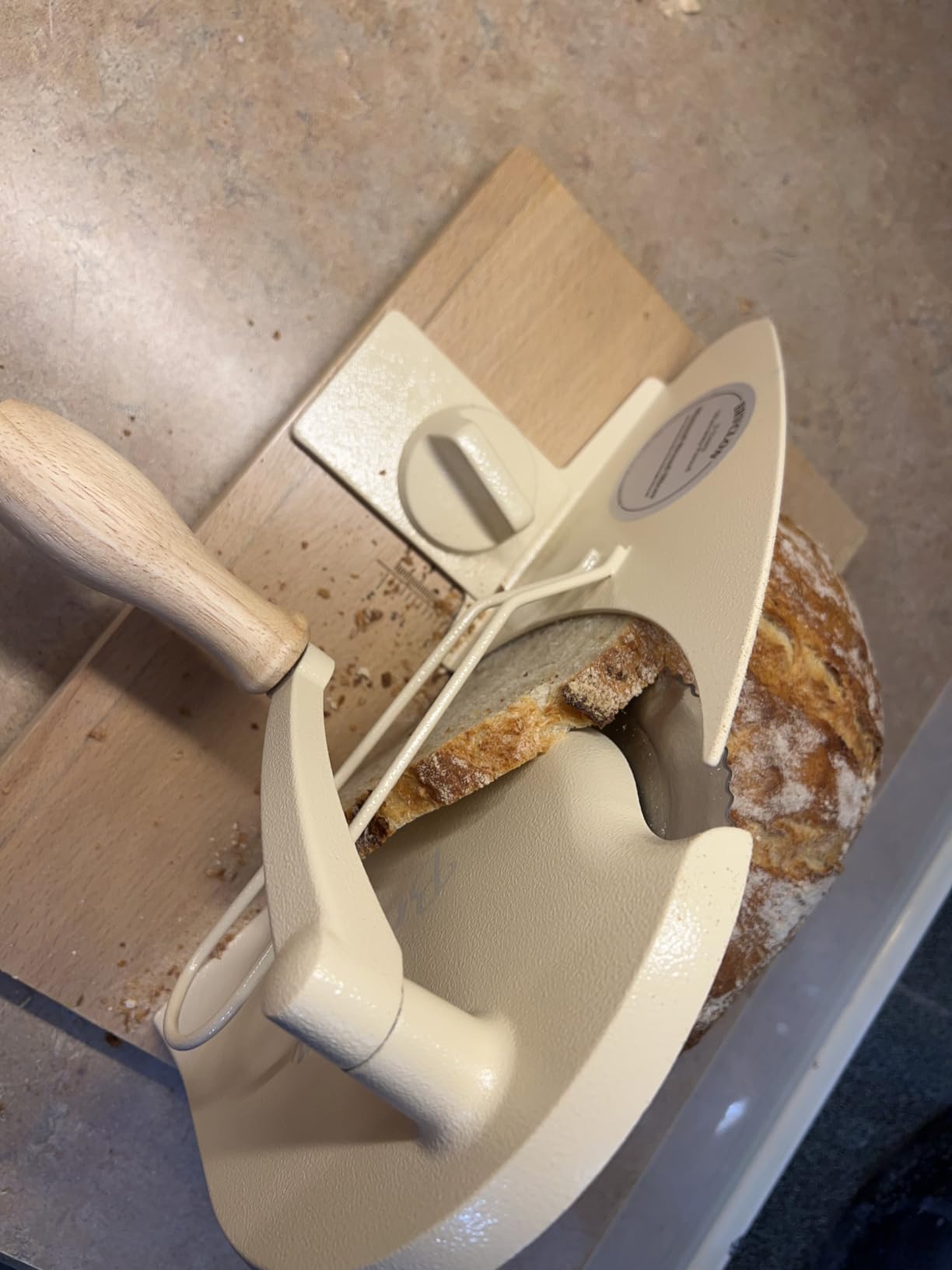 Brvclon Manual Bread Slicer Adjustable Thickness, Hand Crank Bread Slicer for Homemade Sourdough Bread with Scale Line & Suction Cup & Metal Guide, Quality Solid Wood Base & Gift-Level Packaging customer photo 1