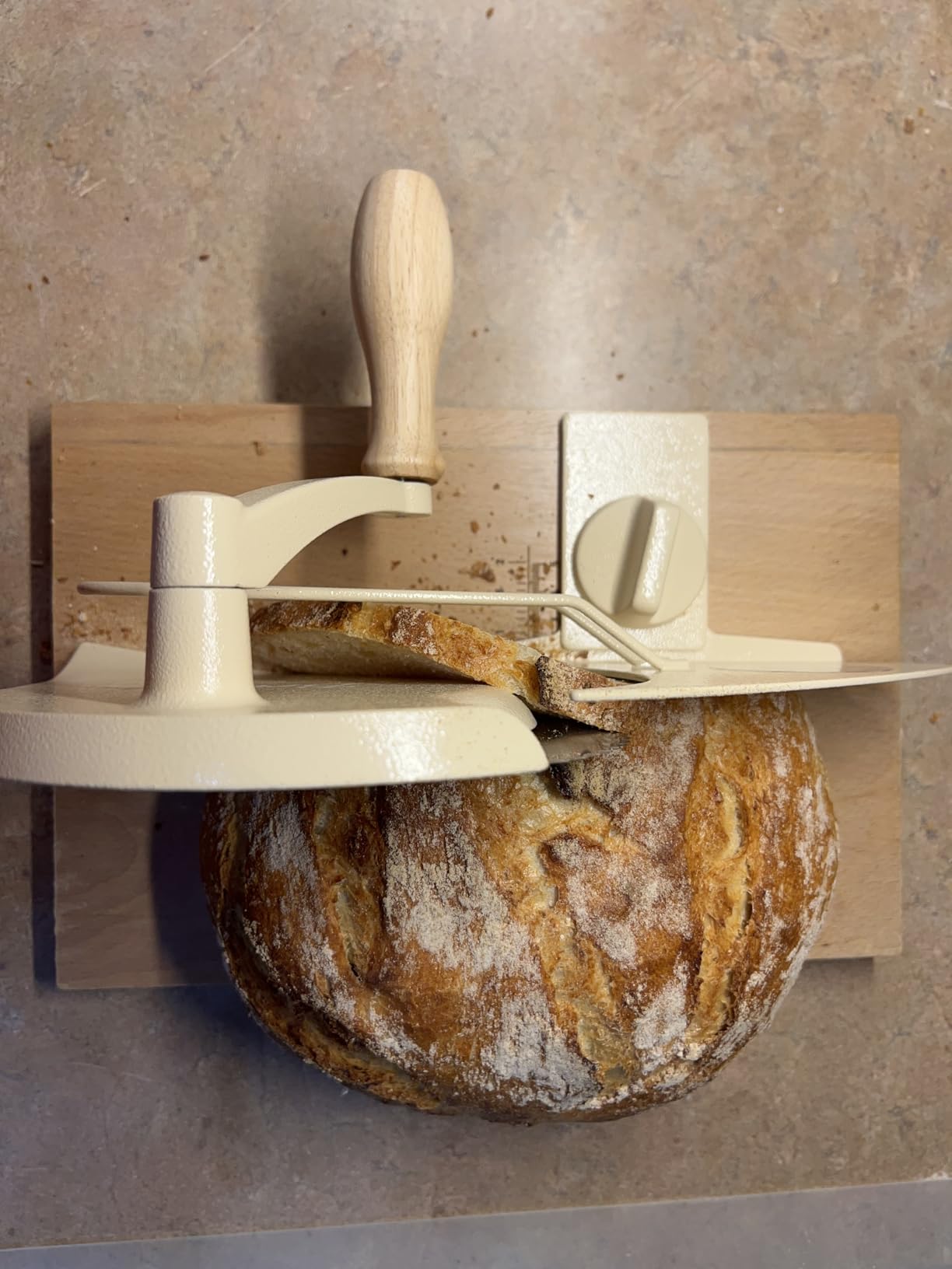 Brvclon Manual Bread Slicer Adjustable Thickness, Hand Crank Bread Slicer for Homemade Sourdough Bread with Scale Line & Suction Cup & Metal Guide, Quality Solid Wood Base & Gift-Level Packaging customer photo 2