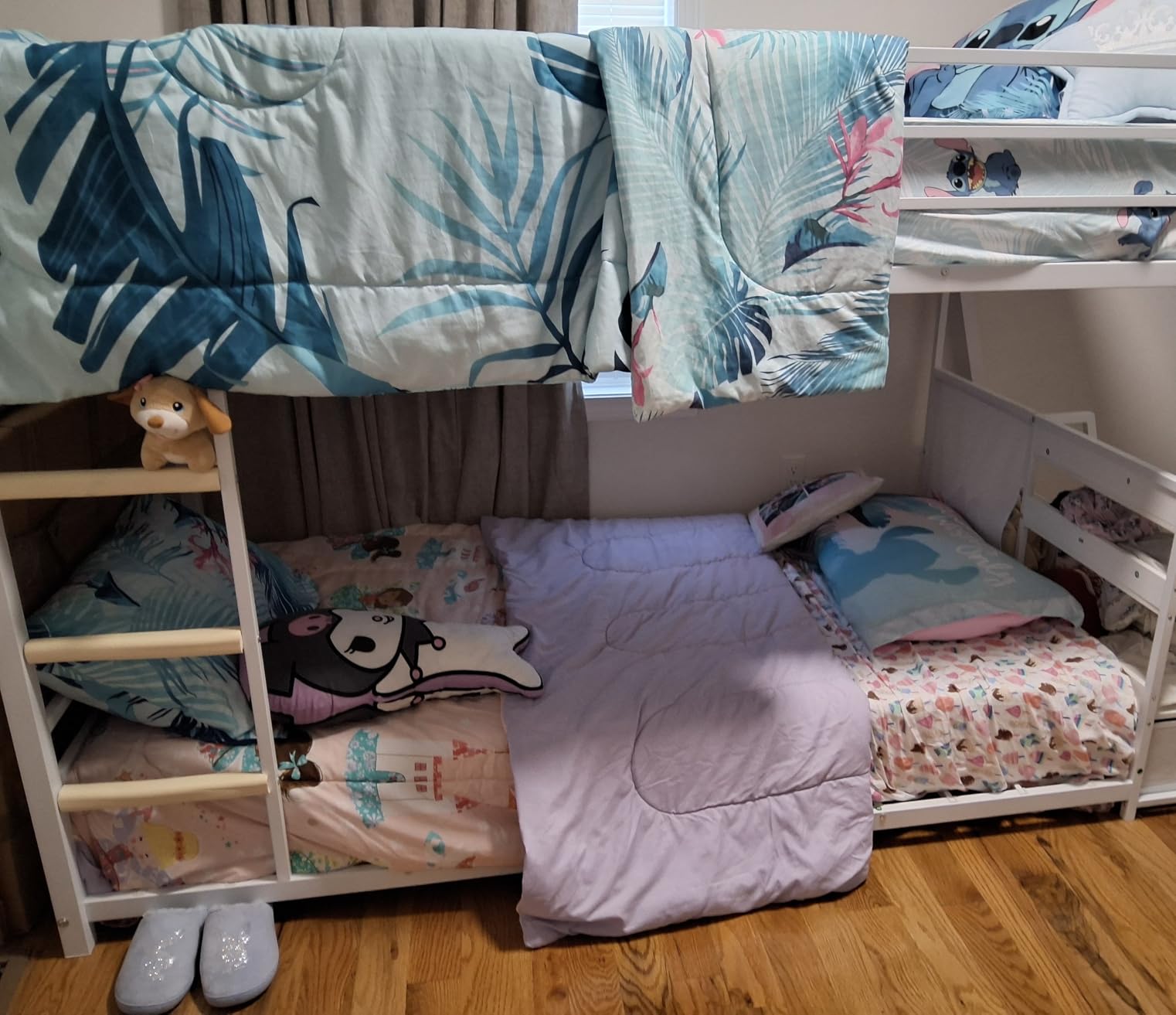 ADORNEVE Low Bunk Bed with Sling Bookshelves, Storage Drawers & Power Outlet, LED Metal Floor Bunk Twin Over Twin with Full-Length Guardrail & Metal Slats, No Box Spring Needed, for Kids, Black customer photo 1