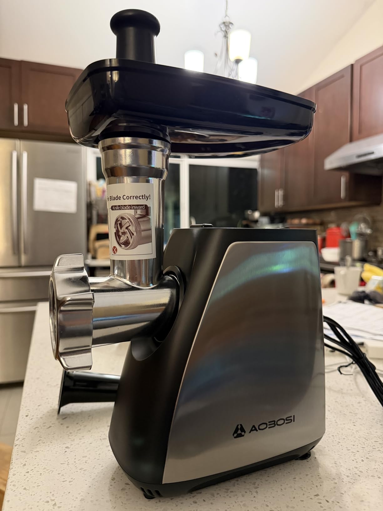 AAOBOSI Meat Grinder, 3-In-1 Meat Grinder Electric [2800W Max] with 2 Blades,3 Plates,Sausage Stuffer,Kubbe Kit for Home Kitchen Use, Stainless Steel customer photo 1