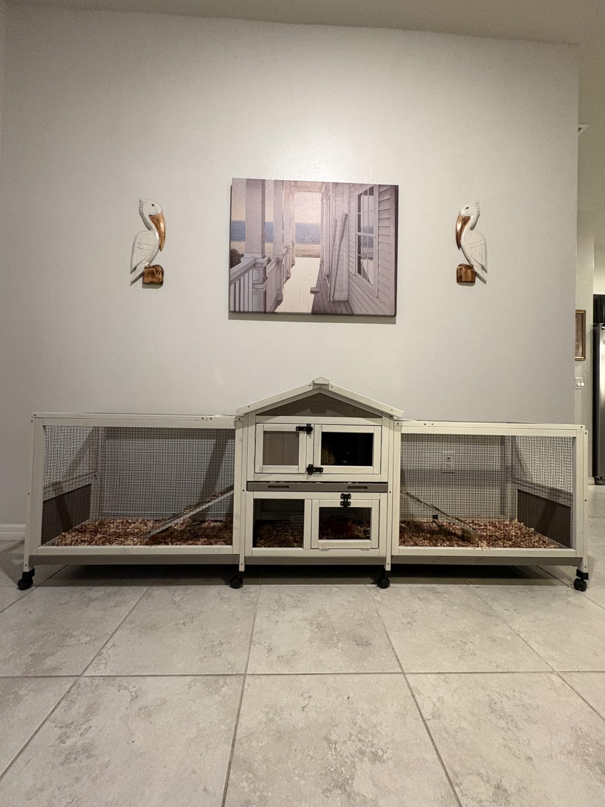 PetsCosset Double Rabbit Hutch Outdoor Indoor Large Bunny Cage with Dual Side Runs, 2-Story Wooden Hutch with 4 Leak Proof Trays, 8 Wheels, Waterproof Roof, Ramp, for Small to Medium Animals customer photo 2