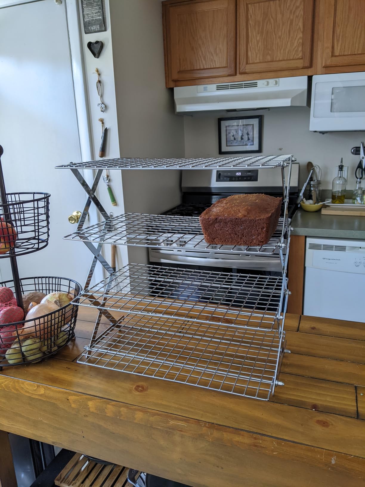 BEWOS 4 Tier Collapsible Cooling Rack - Adjustable Stainless Steel Baking Rack with Leak-Proof Mesh, X-Shaped Structure Cooling Rack for Cooking and Baking, Dishwasher Safe customer photo 2