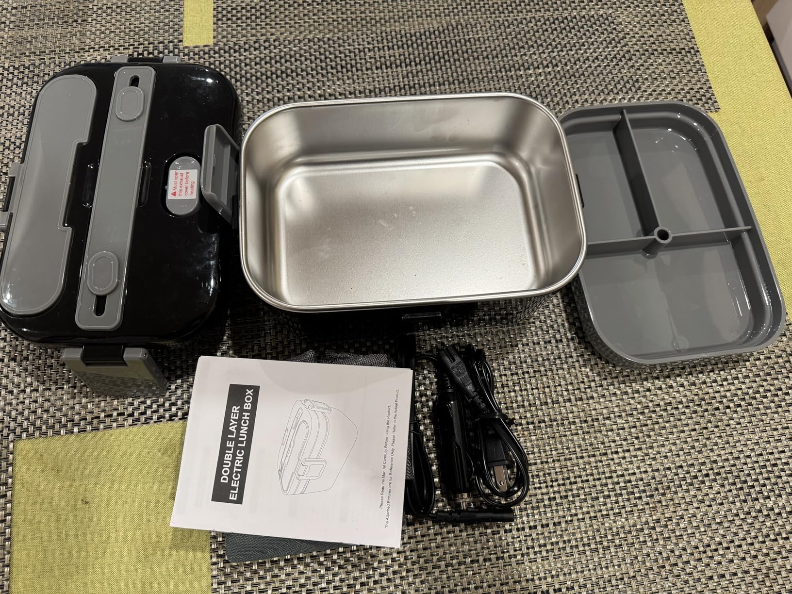 Electric Lunch Box for Adults, 2.8L Double Layer 100W Fast Heated Lunch Box, Heating Food Heater Warmer for Home Office Car Truck Use, Extra Large Lonchera Electrica Portátil 12/24V/110-230V, Black customer photo 2