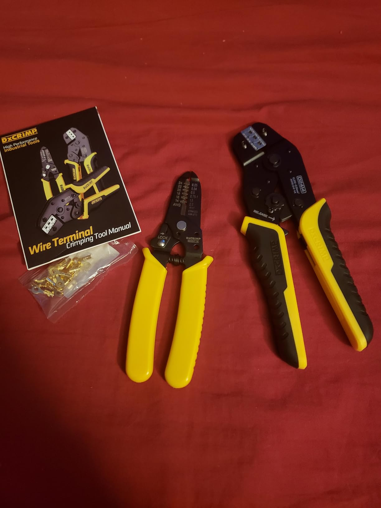 Crimping Tool Kit, 36-Type Open Spade and Quick-Disconnect Connector Set (2.8/3.9/4.8/6.3 mm) Non-Insulated Terminals with Wire Stripper, 24-14 AWG Ratcheting Crimper, for Auto, Appliance, DIY customer photo 1