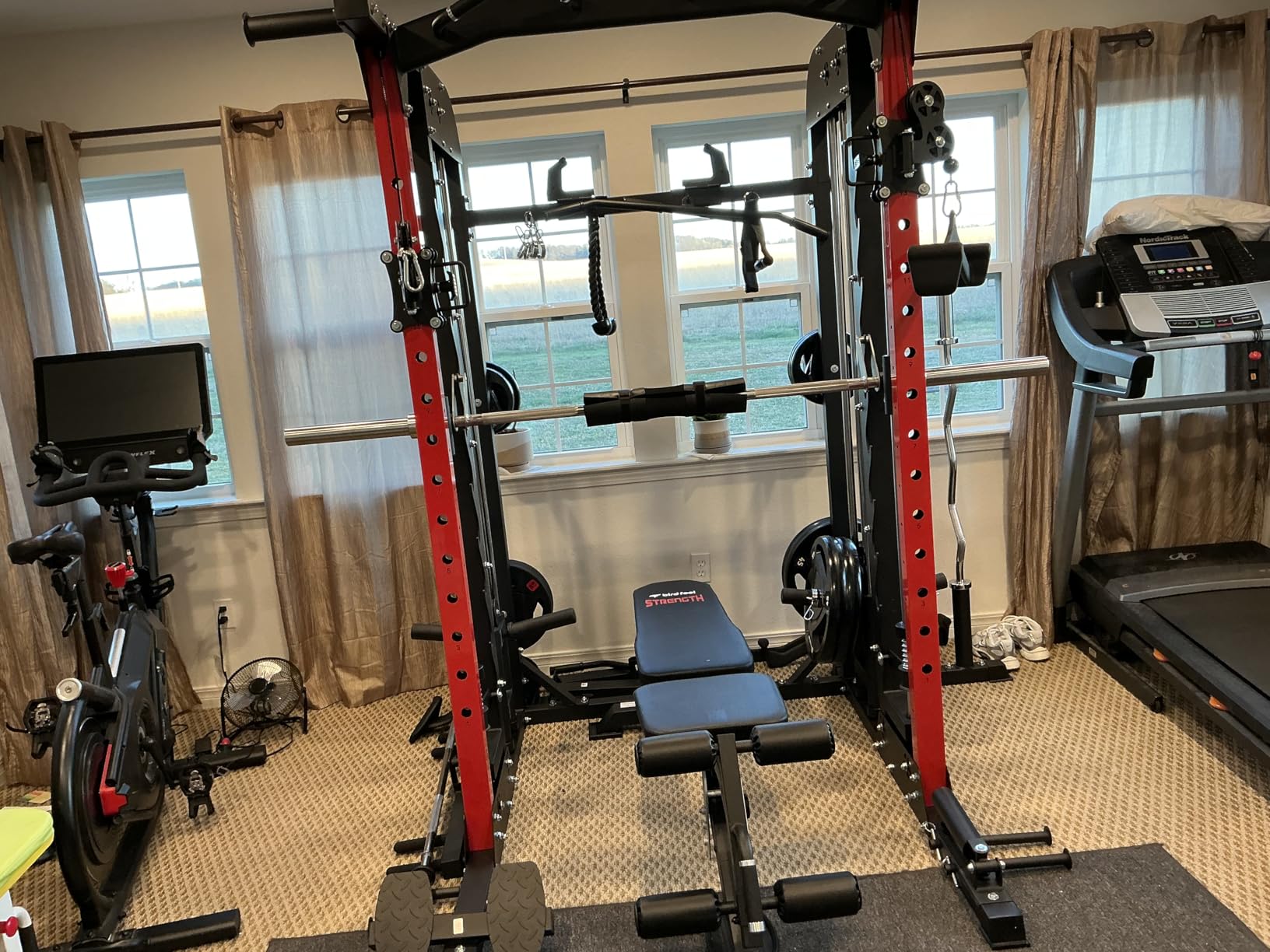 pooboo Multi-Functional Machine Power Cage, 2000LB Squat Rack, LAT-Pull Down System, Dual Pulley Cable Crossover System, Home Gym Workout Machine customer photo 2