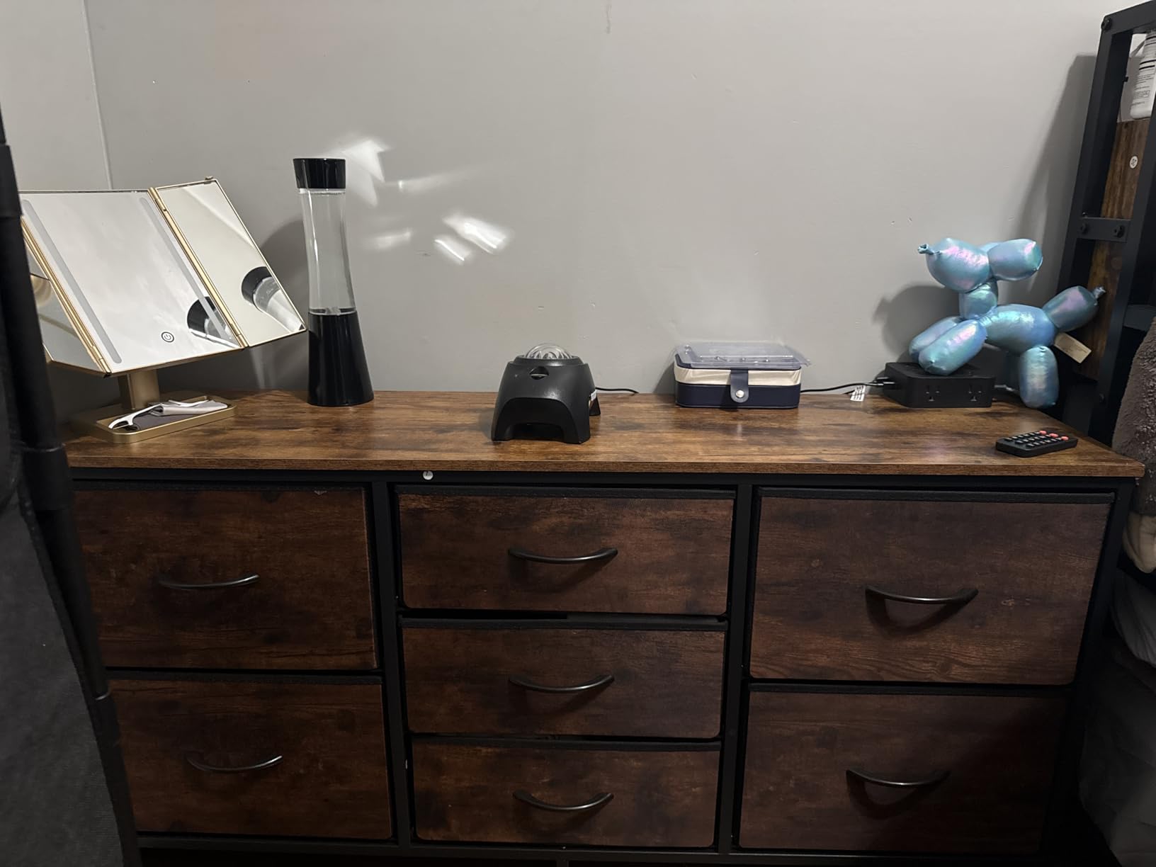 DUMOS TV Stands for Living Room Furniture with 9 Fabric Drawers, Long Entertainment Center Up to 75 Inch TV, Media Console Table with Storage for Bedroom, Adjustable Feet, Rust. customer photo 2