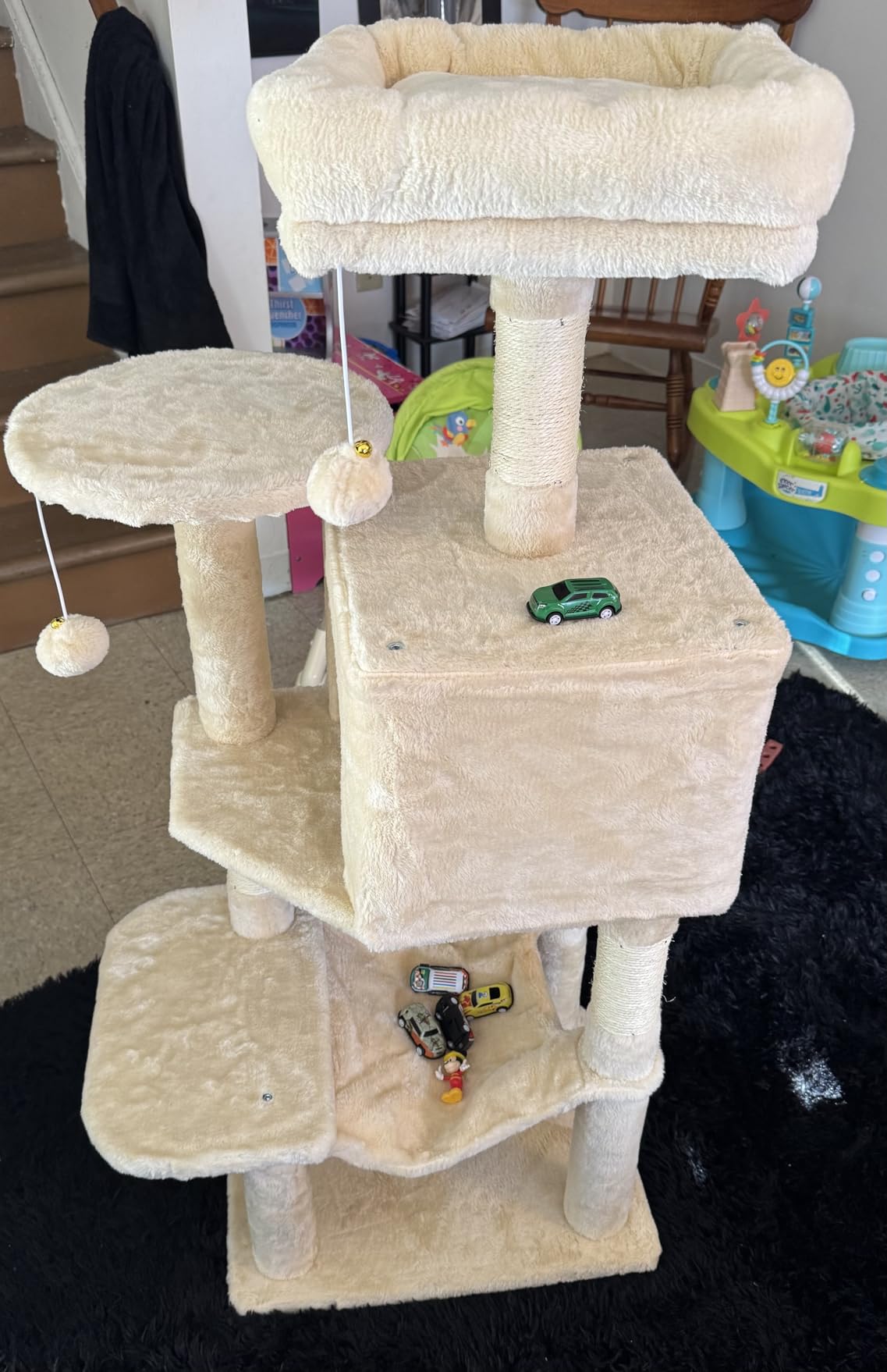 Sweetcrispy 54 Inch Cat Tree Tower, Multi-Level Tower with Cat Scratching Post, Indoor Cat Condo with Climbing Ladder, Plush Toy, Play House for Cat, Dark Grey customer photo 1