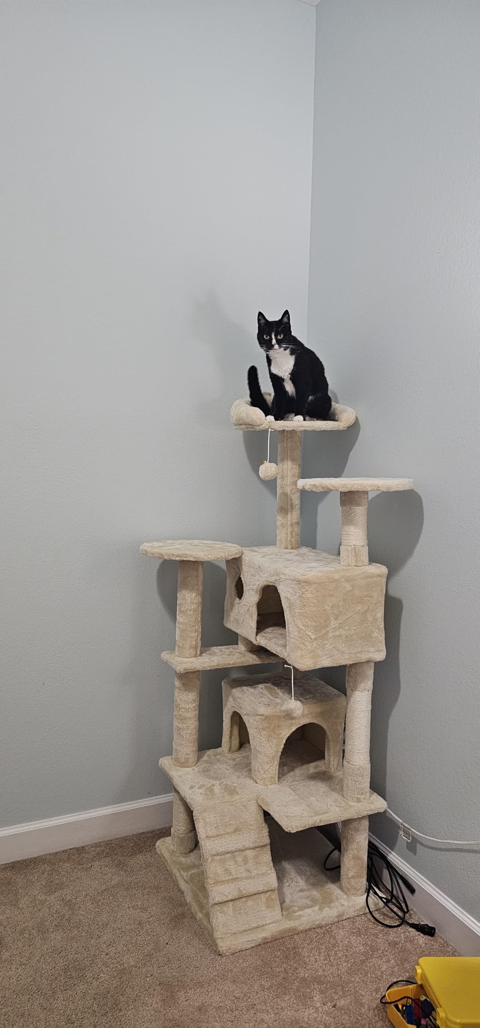 DUMOS 70-inch Indoor Cat Tree Tower -Multi-Level Pet House for Large Cats with 2 Condos, Scratching Posts, Round Platform, Small Ladder, and Toys, Grey customer photo 1