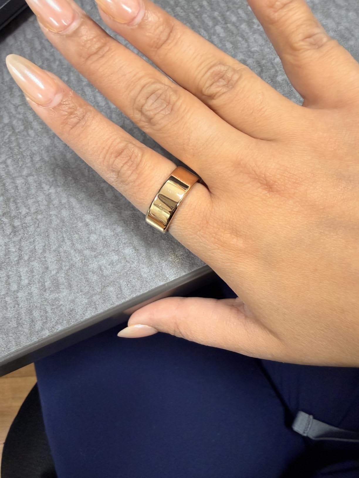 Ring Health Tracker for Women Men, Fitness Ring with Heart Rate, Blood Oxygen, Sleep Monitor, Calories, Step Counter, IP68 Waterproof Smart Ring for iPhone & Android, No Subscription Fee (Gold, 7#) customer photo 1