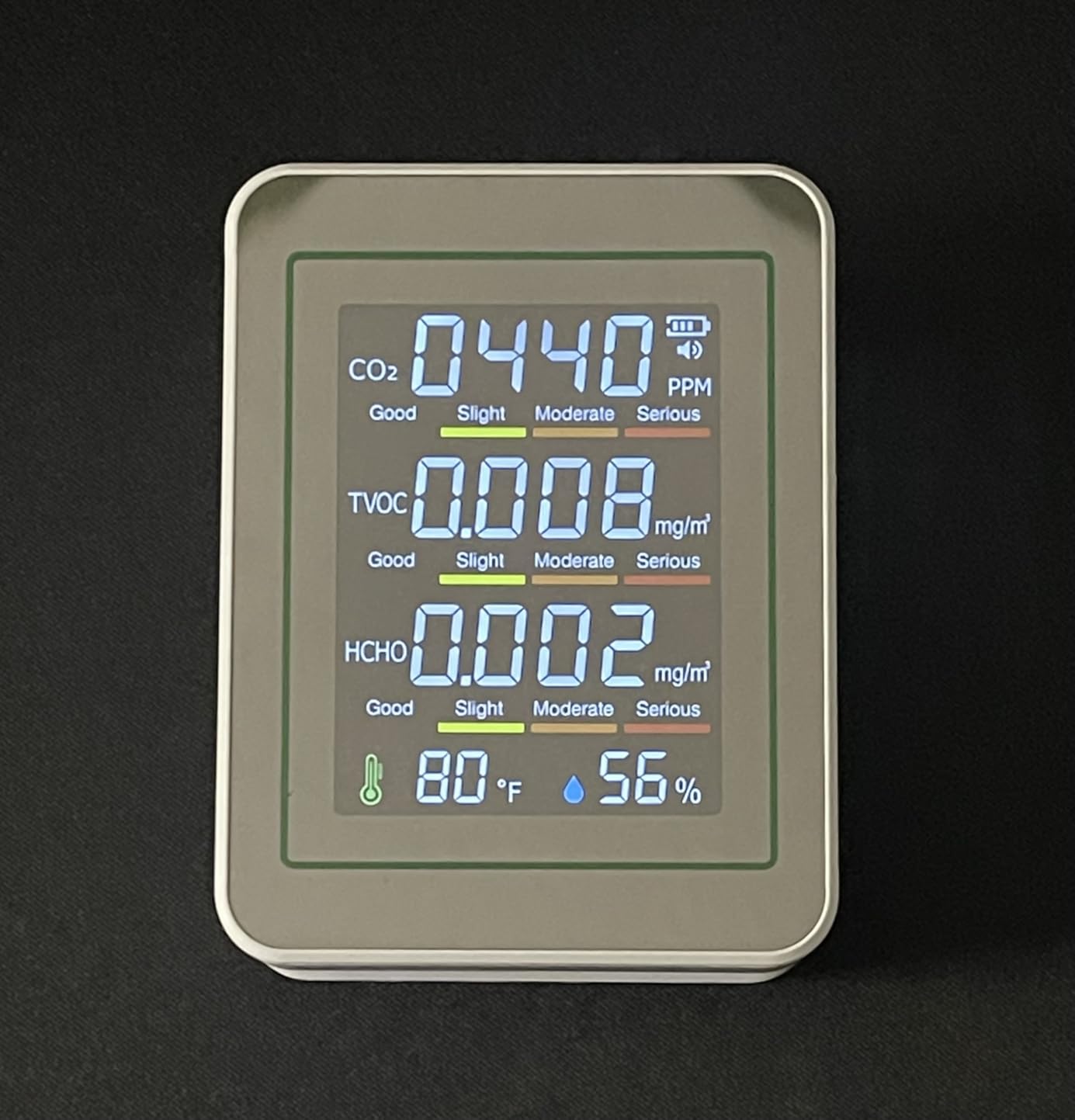 5-in-1 Indoor Air Quality Monitor, Portable CO2 Detector with LCD Color Screen, Formaldehyde HCHO TVOC Temperature Humidity Tester, USB Rechargeable Air Quality Meter for Home Office Car Travel customer photo 2