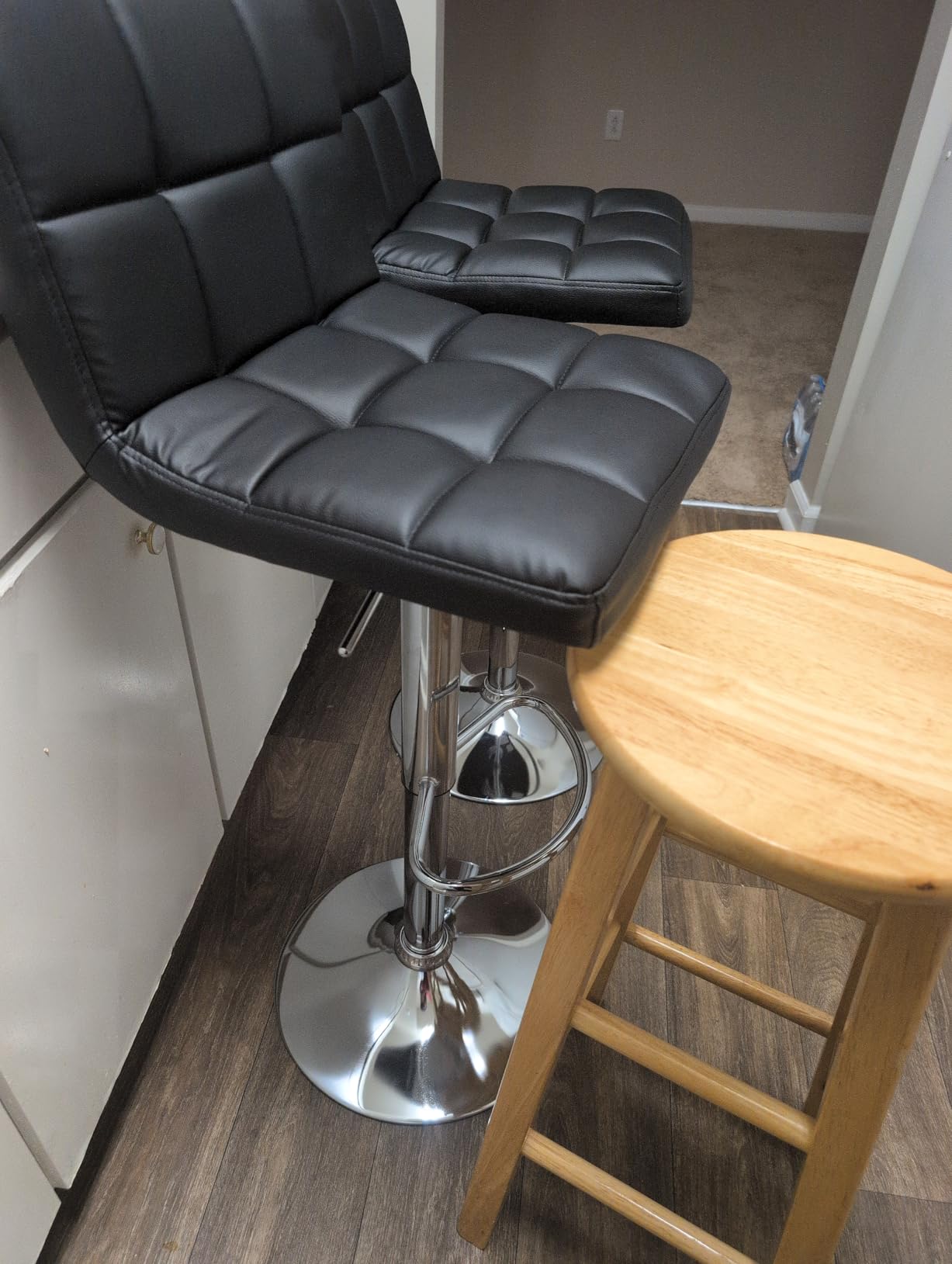Homall Bar Stools Modern PU Leather Adjustable Swivel Barstools, Armless Hydraulic Kitchen Counter Bar Stool Extra Height Square Island Barstool with Back Set of 2 customer photo 1