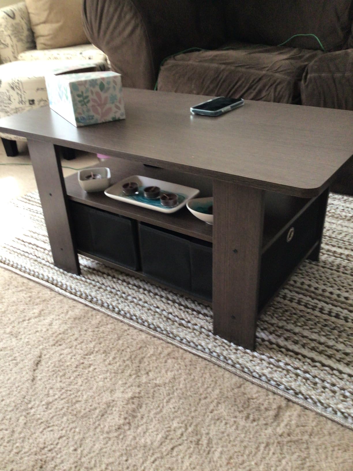 Furinno Andrey Coffee Table with Bin Drawer, French Oak Grey/Black customer photo 1