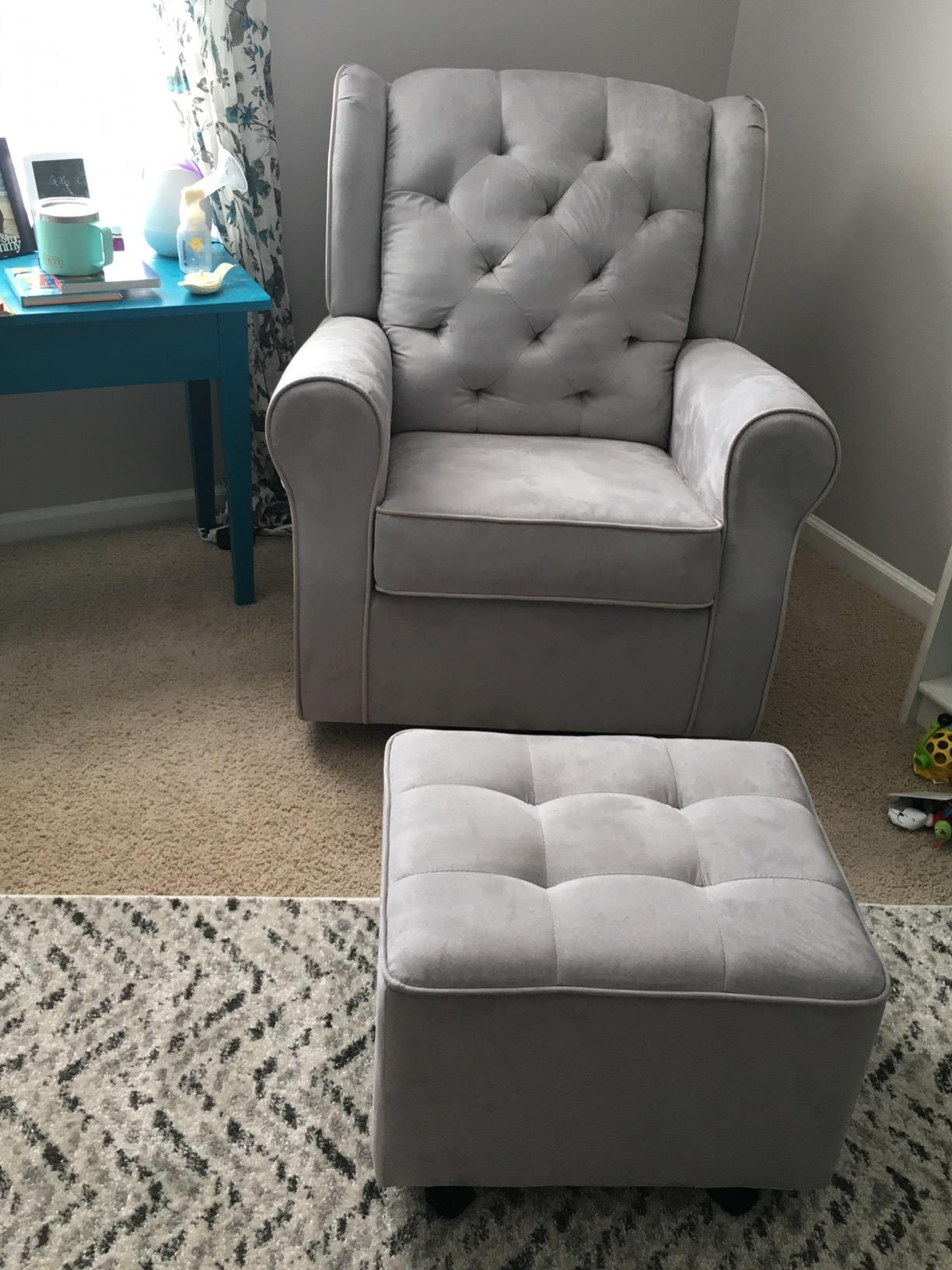 Delta Children Emerson Upholstered Glider Swivel Rocker Chair - Dove Grey with Soft Grey Welt customer photo 2