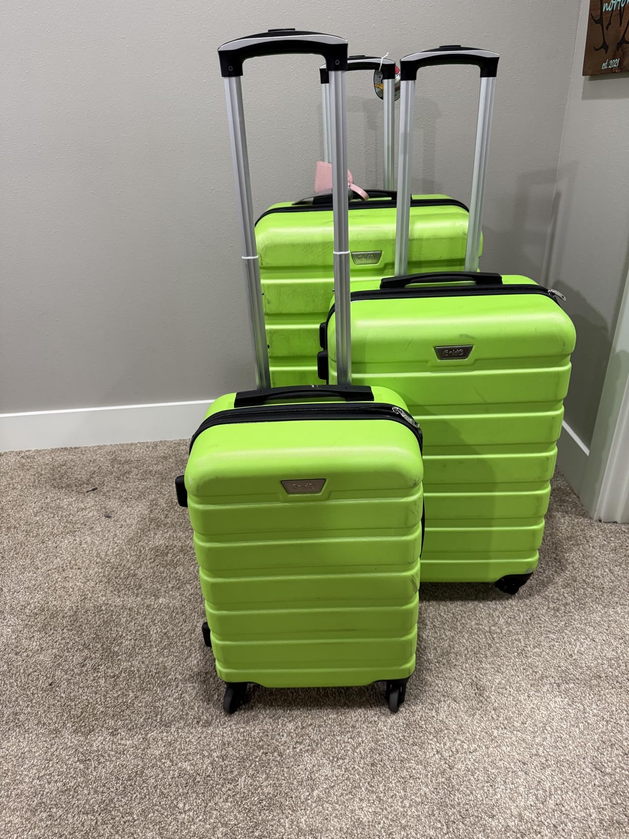 SHOWKOO Luggage 3 Piece Set, Lightweight Durable Hardshell Suitcase set with 360° Spinner Wheels, TSA-approved Lock, Checked Family Travel Luggage sets, 20/24/28 Inch, Navy customer photo 2