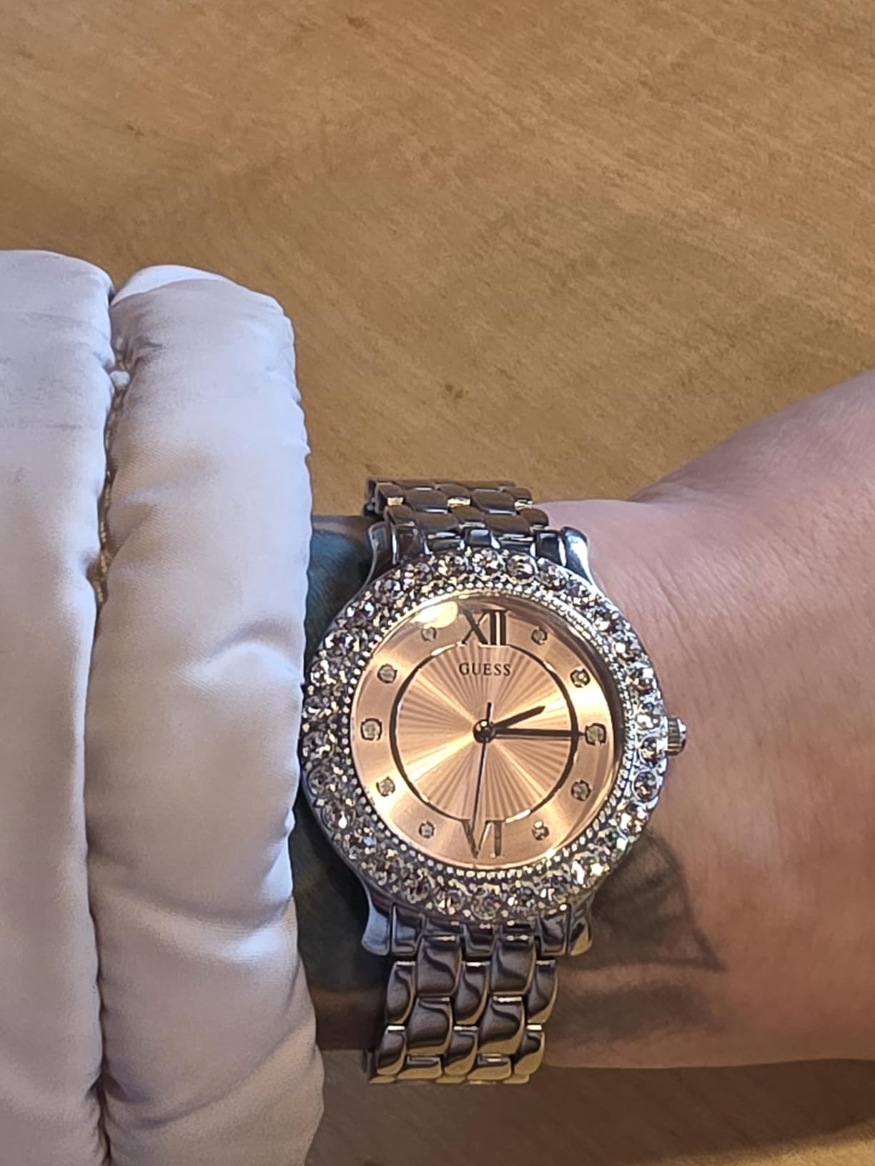 Bulova Women's Stainless Steel + Pink Crystal Bracelet Watch U1062L2 customer photo 1