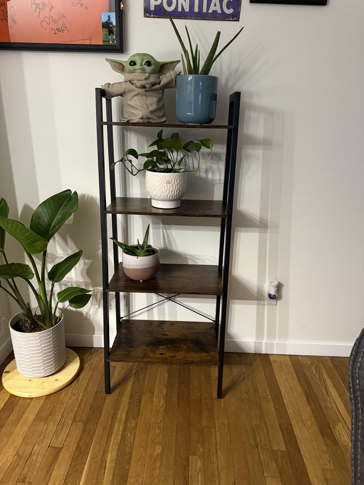 VASAGLE Ladder Shelf, 4-Tier Bookshelf, Storage Rack, Bookcase with Steel Frame, for Living Room, Home Office, Kitchen, Bedroom, Industrial Style, Rustic Brown and Ink Black ULLS44X customer photo 1