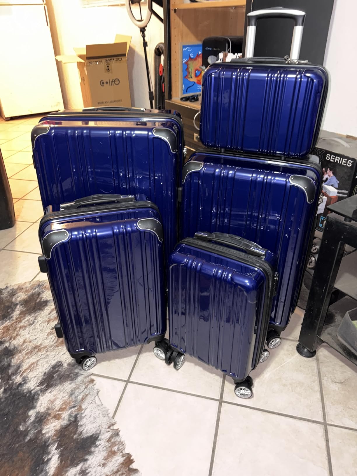 Coolife Luggage Sets, 5 Piece Durable Suitcase, Lightweight Carry on Luggage with PC+ABS Hardshell, Dual Spinner Wheels, TSA Lock and YKK Zipper (white grid new, 5 piece set) customer photo 1