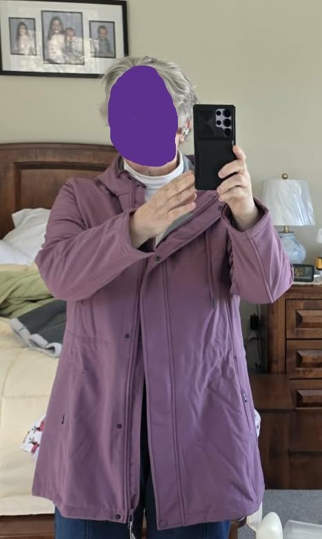 Women's Lightweight Waterproof Fleece Lined Hooded Softshell Rain Jacket customer photo 2