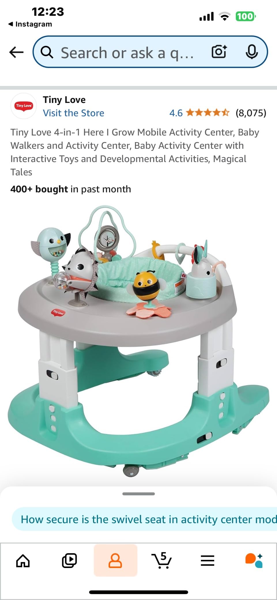 Tiny Love 4-in-1 Here I Grow Mobile Activity Center, Baby Walkers and Activity Center with Interactive Toys, Meadow Days customer photo 2