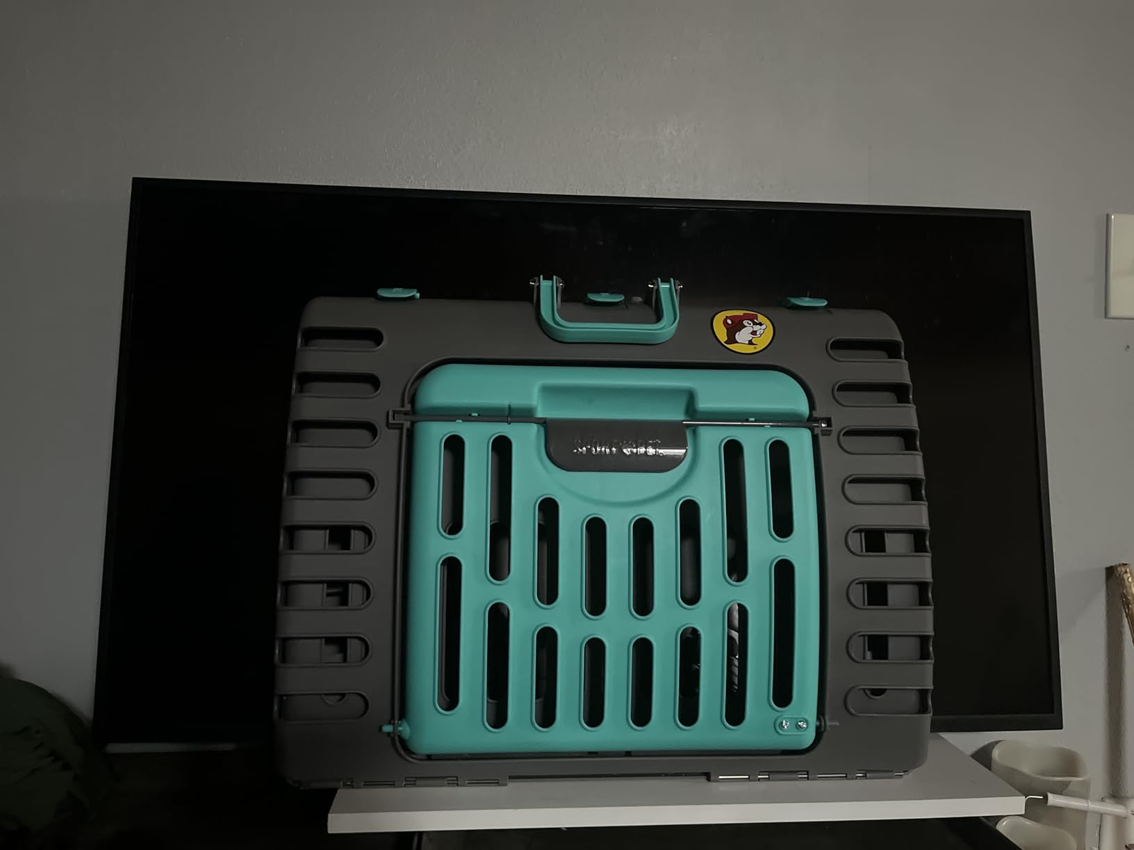 SportPet X-Large Hard-Sided Travel Cat Carrier - Cat Carrier with Patented Wide Side-Opening Door, Foldable Portable Pet Carrier for Cats & Small Pets up to 35lbs - Dark Gray/Teal customer photo 2