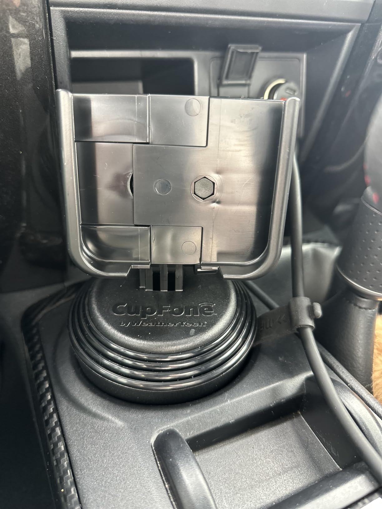 WeatherTech CupFone, Universal Cup Holder Phone Mount for Cars - Adjustable & Secure Fit with Open Access for Charging - Compatible with iPhone, Android - Black customer photo 1