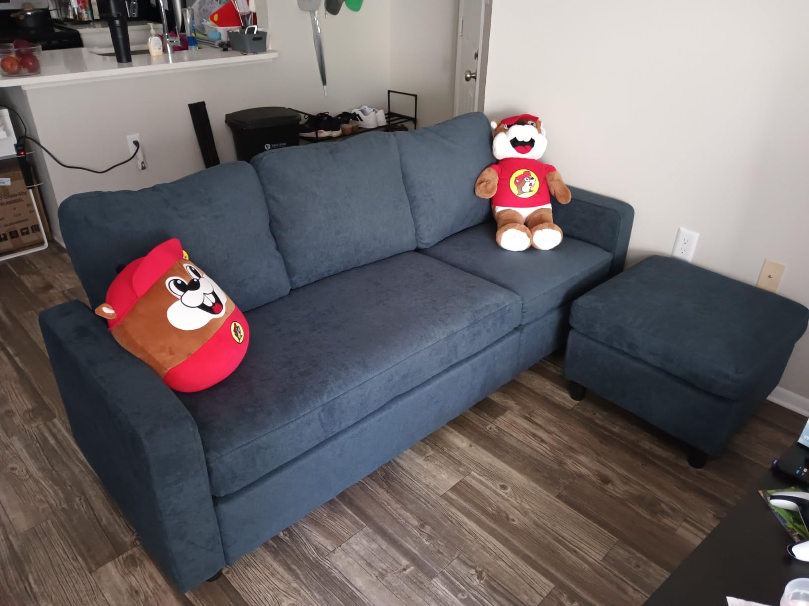 HONBAY L Shaped Couch with Linen Fabric, Convertible Reversible Sectional Sofa for Small Space, Dark Beige customer photo 2