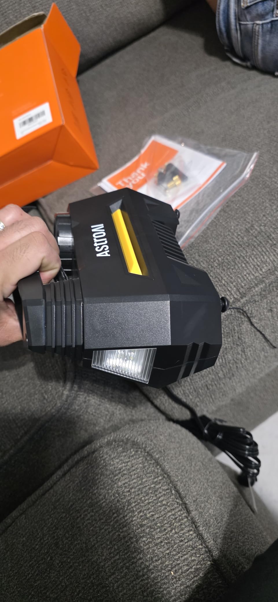 AstroAI AIRUN H Tire Inflator Portable Air Compressor Air Pump for Car Tires-Car Accessories, 9.8Ft Cord-12V DC-Powered Auto Pump with Digital Pressure Gauge, LED Light for Bicycle, Balloons, Yellow customer photo 2