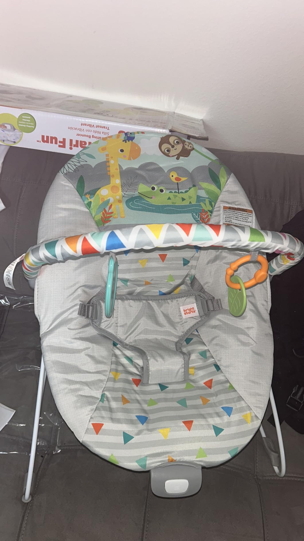 Bright Starts Baby Bouncer Soothing Vibrations Infant Seat - Removable Toy Bar, Nonslip Feet (Safari Fun) customer photo 2