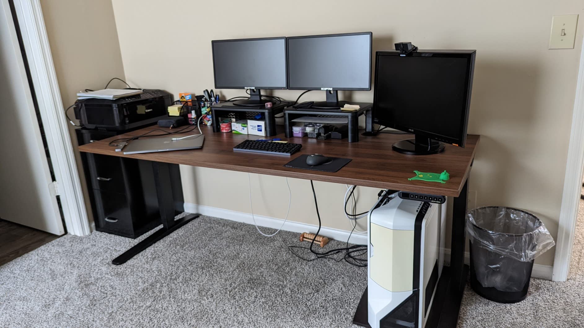UPLIFTDESK V3 2-Leg Walnut Laminate Wood Standing Desk - Adjustable Height, Advanced 1-Touch Memory Keypad, Under Desk Cable Management, Wire Grommets & Rocker Board (Black C-Frame, 60 x 30 inch) customer photo 2