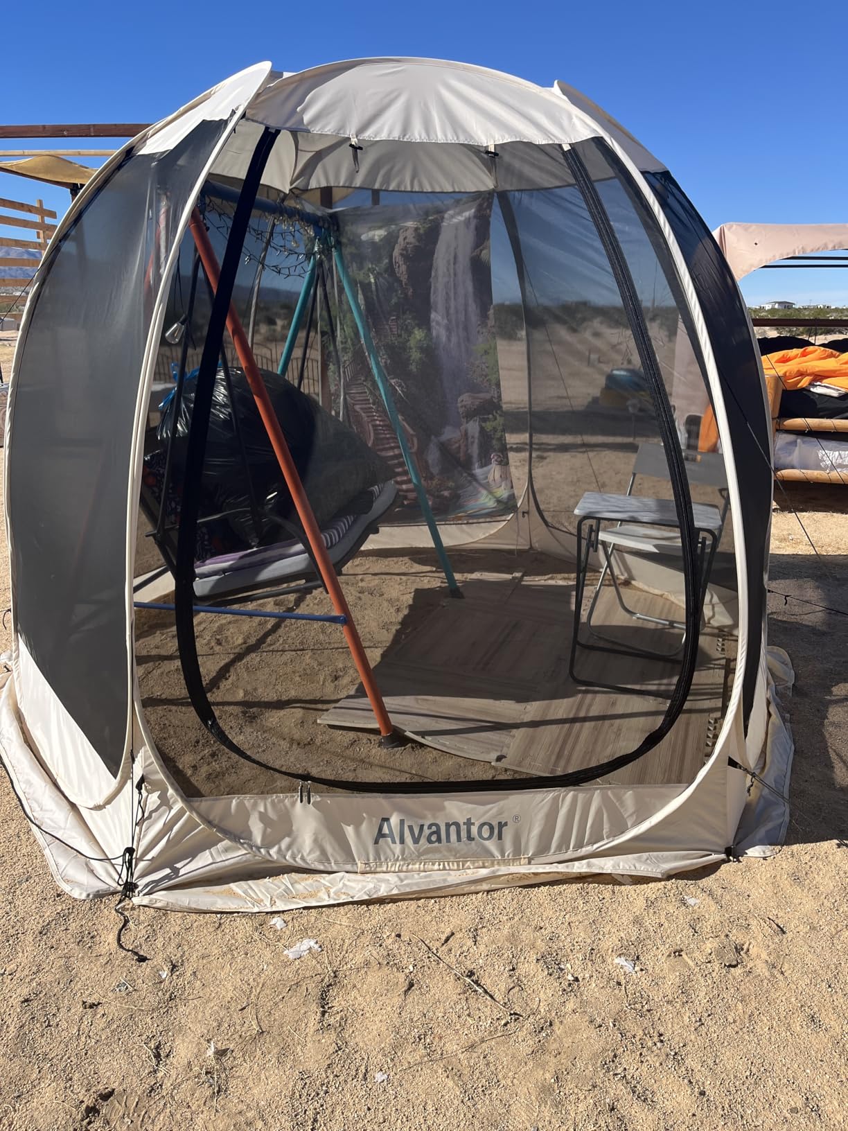 Alvantor Screen House Room Camping Tent Outdoor Canopy Pop Up Sun Shade Hexagon Shelter Mesh Walls Not Waterproof 10'x10' Beige Patent Pending customer photo 2