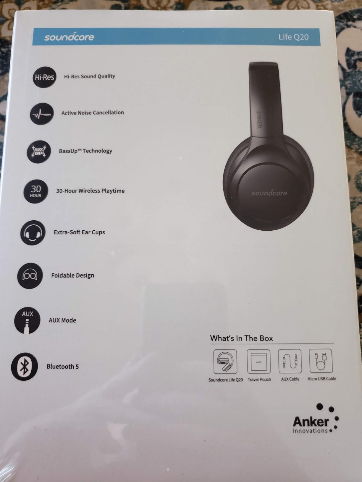 Soundcore Anker Life Q20 Hybrid Active Noise Cancelling Headphones, Wireless Over Ear Bluetooth Headphones, 60H Playtime, Hi-Res Audio, Deep Bass, Memory Foam Ear Cups, Travel, Office, Micro Charging customer photo 1